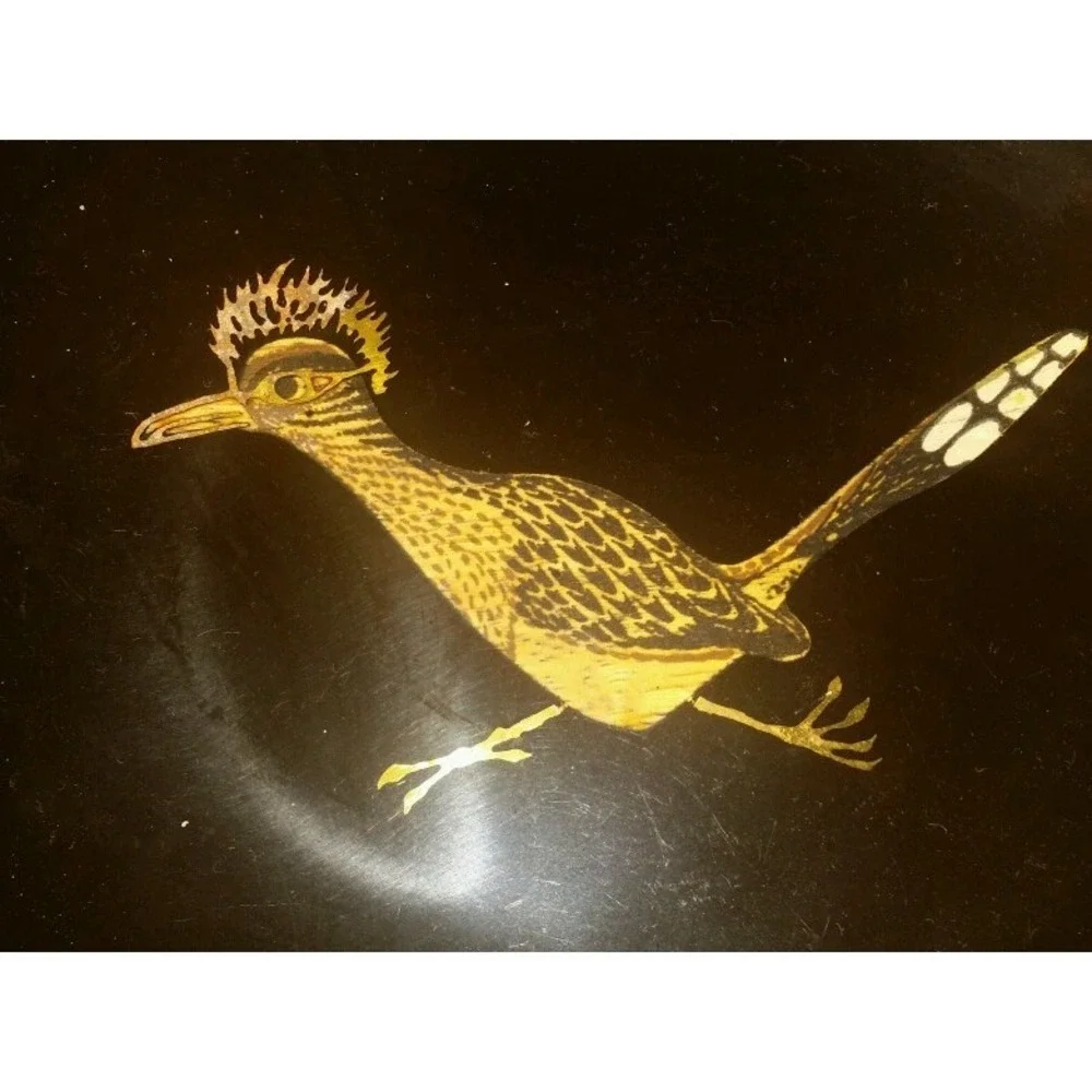 Couroc‎ Road Runner Bird Black plate / bowl 7 3/4 inches round